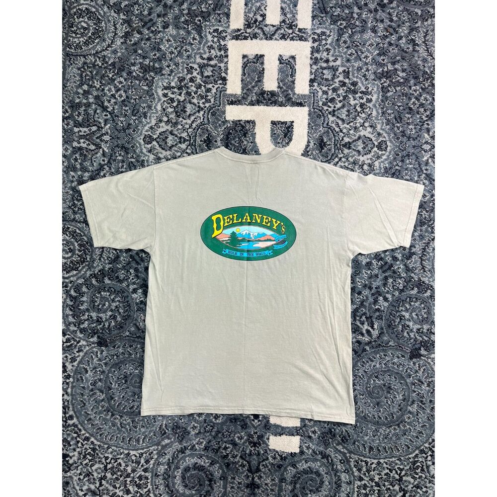 Vintage 90s Men's Comfort Colors brand Delaney's Hole in the Wall shirt XL beige
